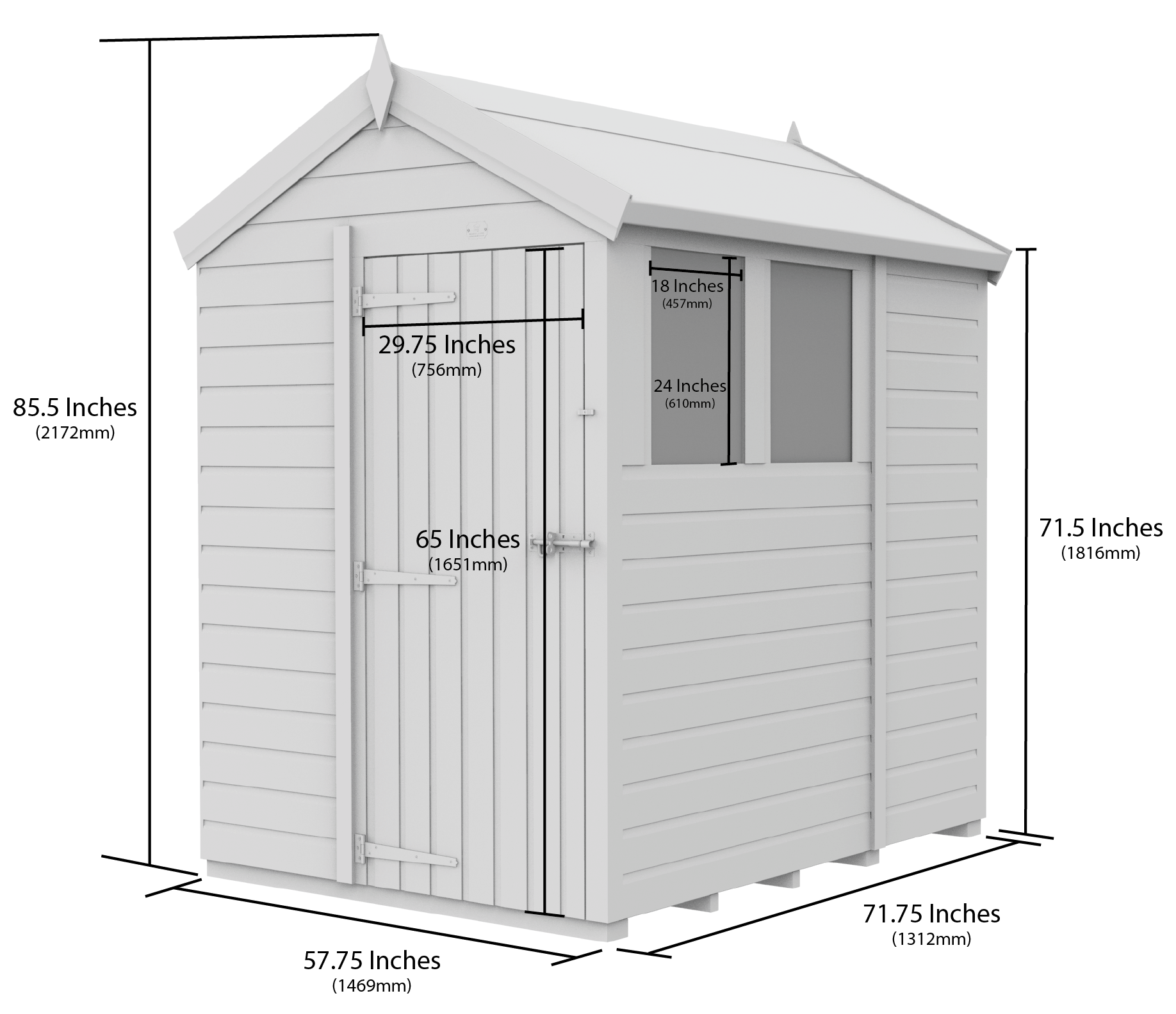 5 x 6 Apex Shed (Single Door, With Windows)