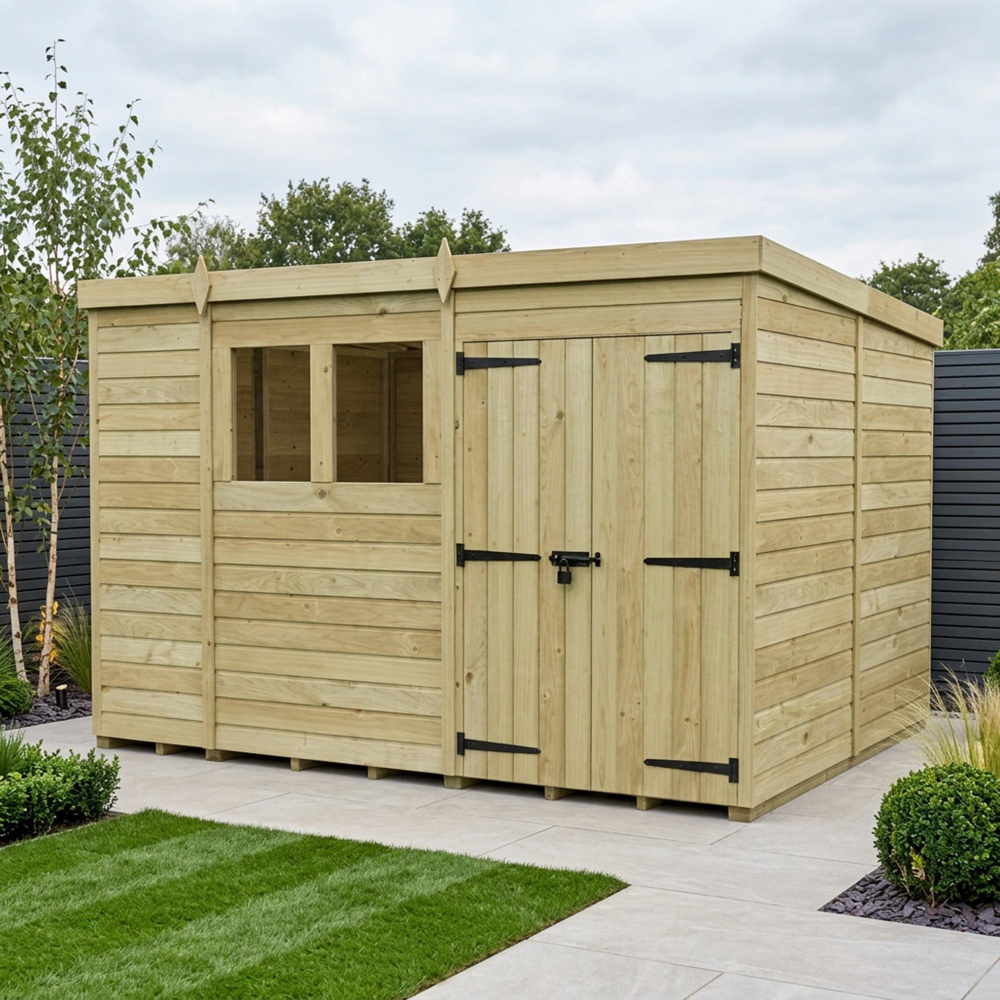 10 x 8 Pent Shed (Double Door, With Windows)