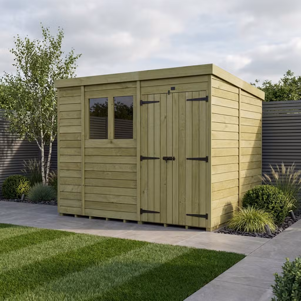 10 x 8 Pent Shed (Double Door, With Windows)