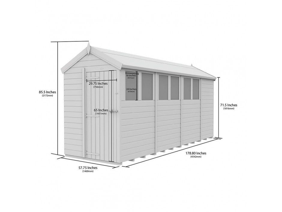 5 x 15 Apex Shed (Single Door, No Windows)