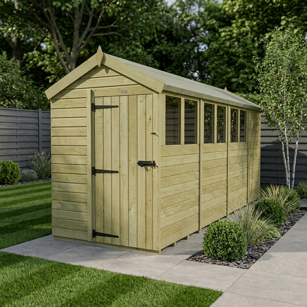 5 x 15 Apex Shed (Single Door, With Windows)
