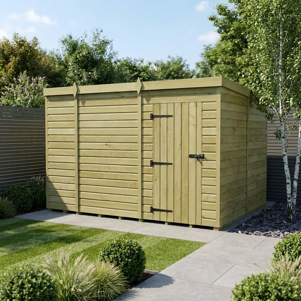 11 x 8 Pent Shed (Single Door, No Windows)