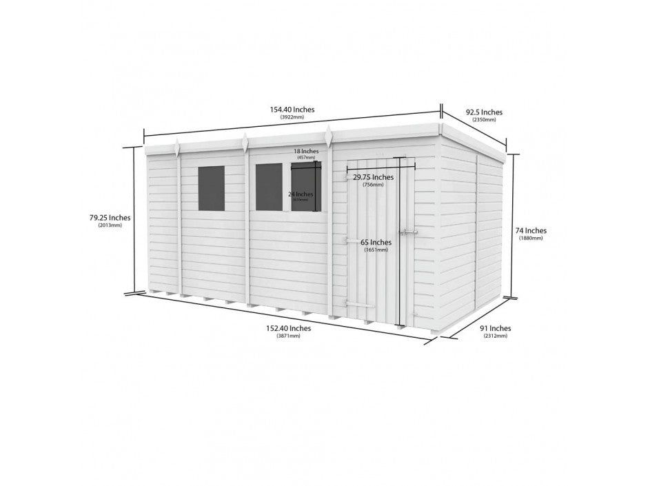 13x8 Pent Composite Shed (Single Door, No Windows)