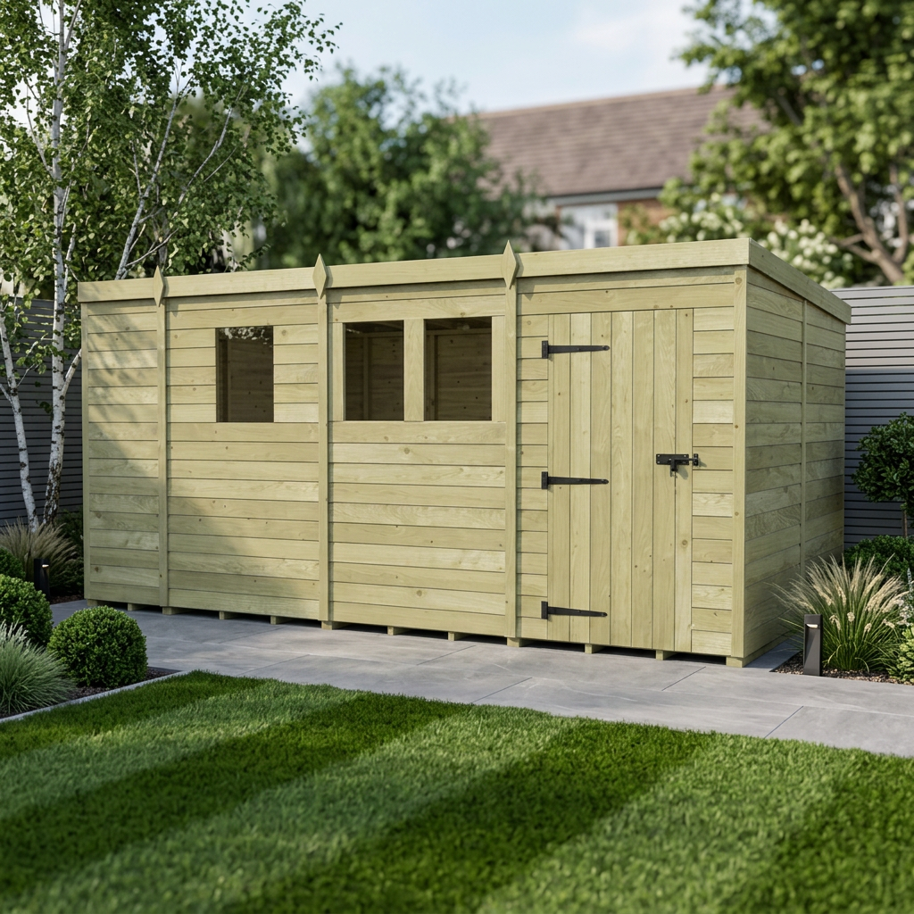 13 x 8 Pent Shed (Single Door, With Windows)