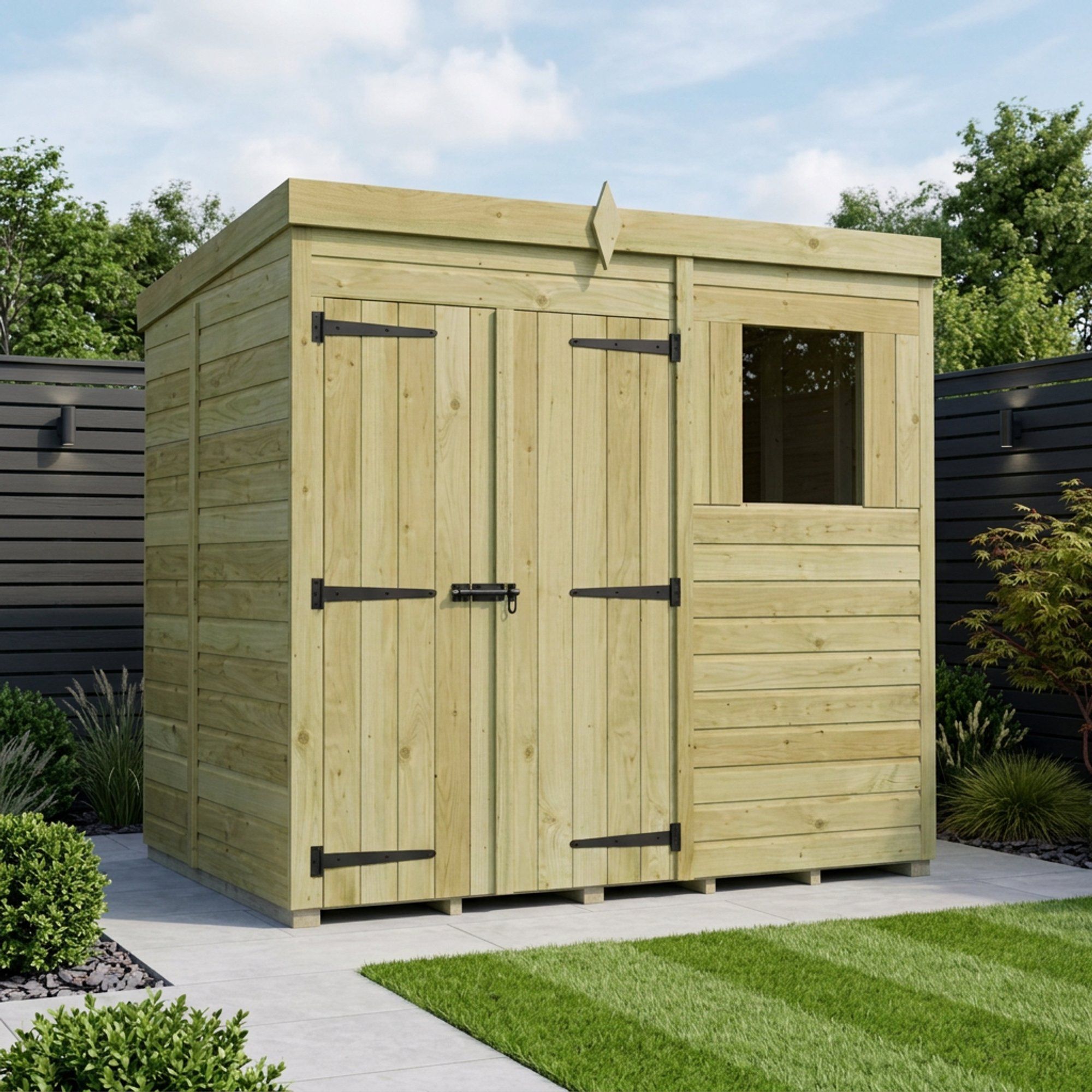 7 x 5 Pent Shed (Double Door, With Windows)
