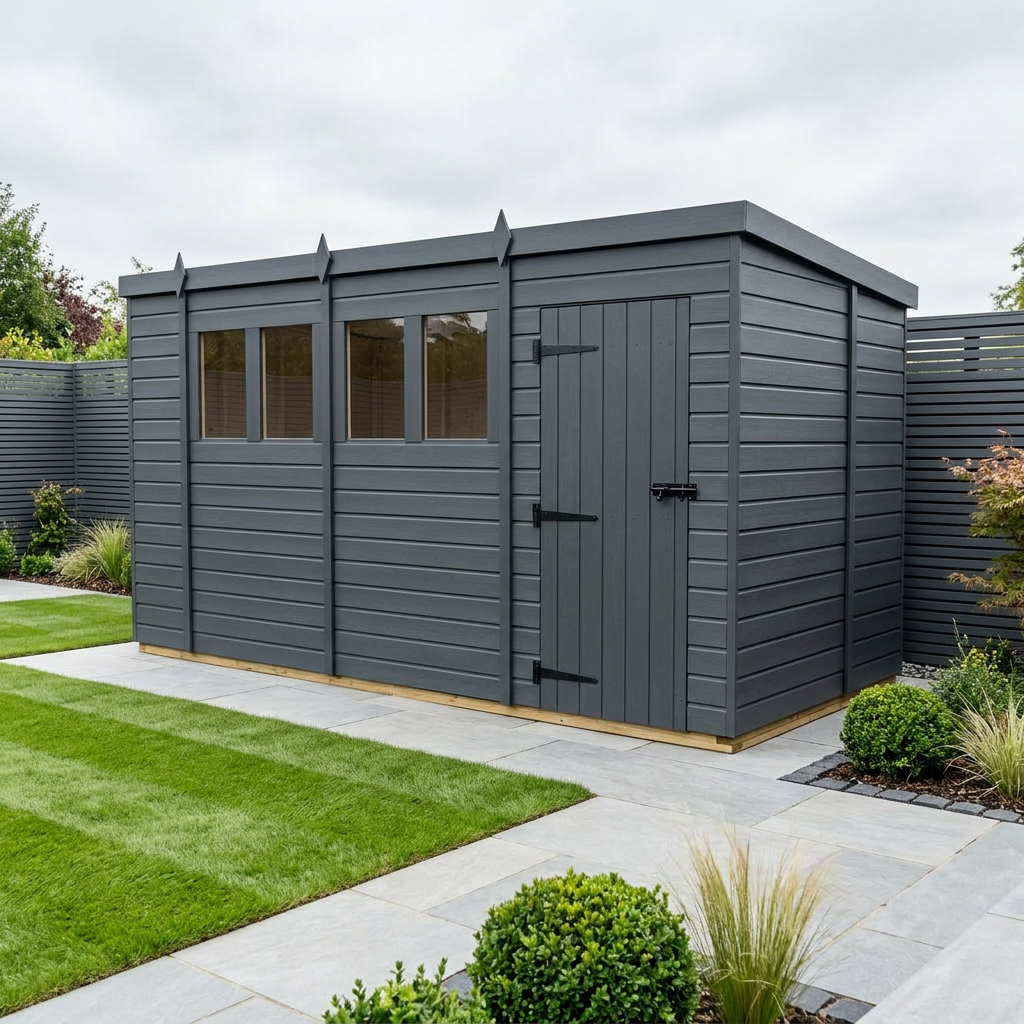 15x7 Pent Composite Shed (Single Door, With Windows)