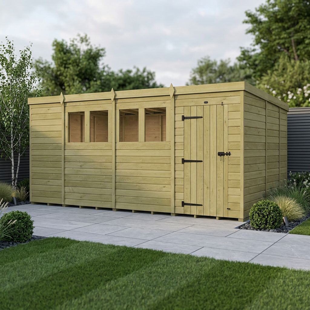 15 x 9 Pent Shed (Single Door, With Windows)