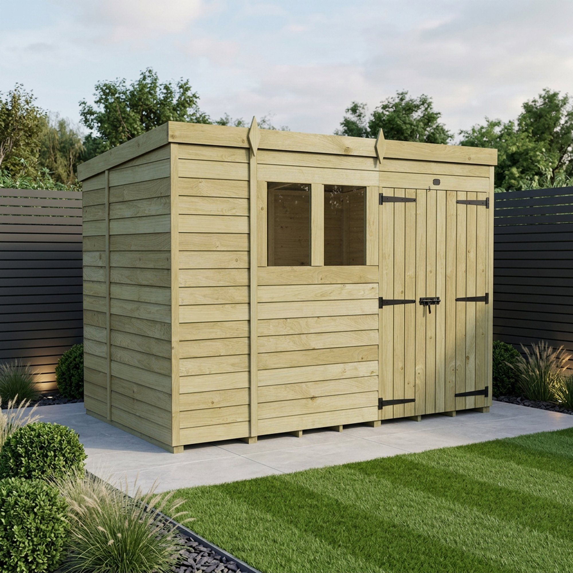 11 x 6 Pent Shed (Double Door, With Windows)