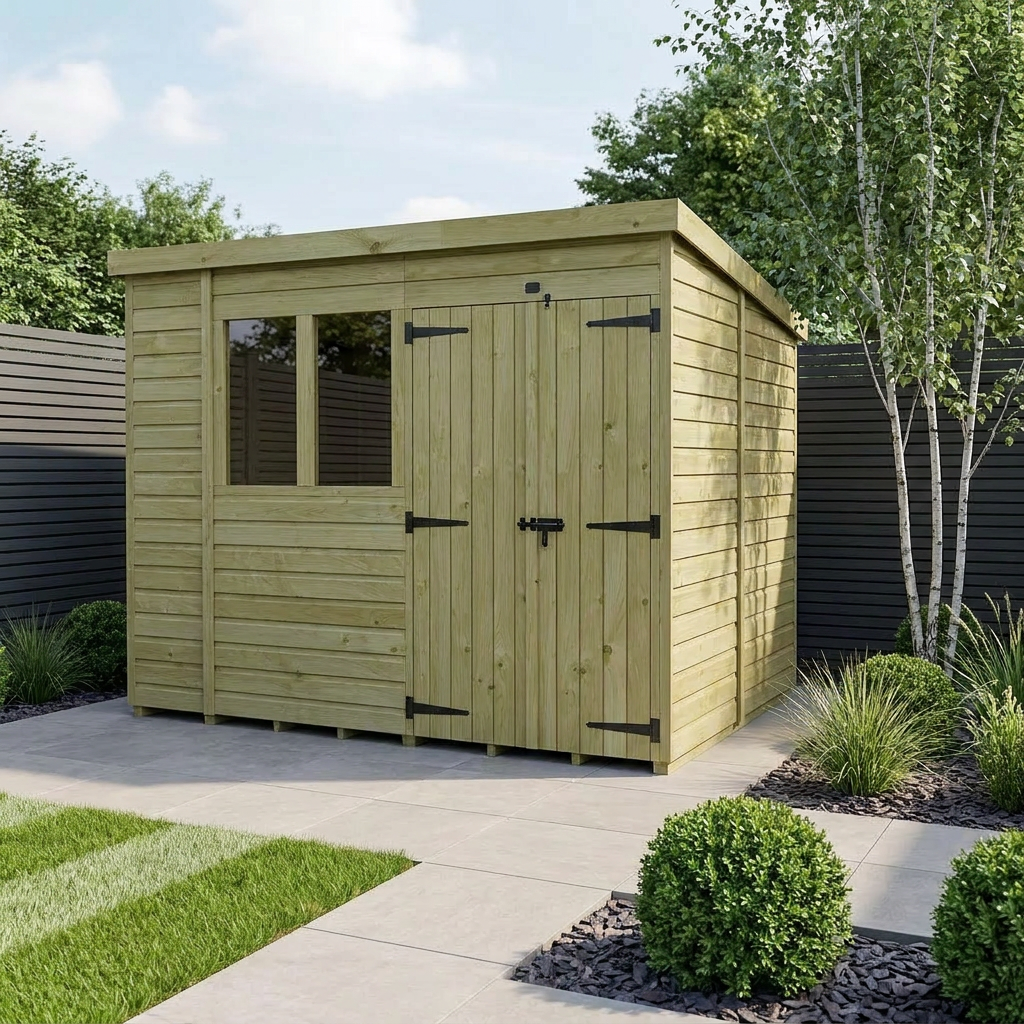 11 x 6 Pent Shed (Double Door, With Windows)