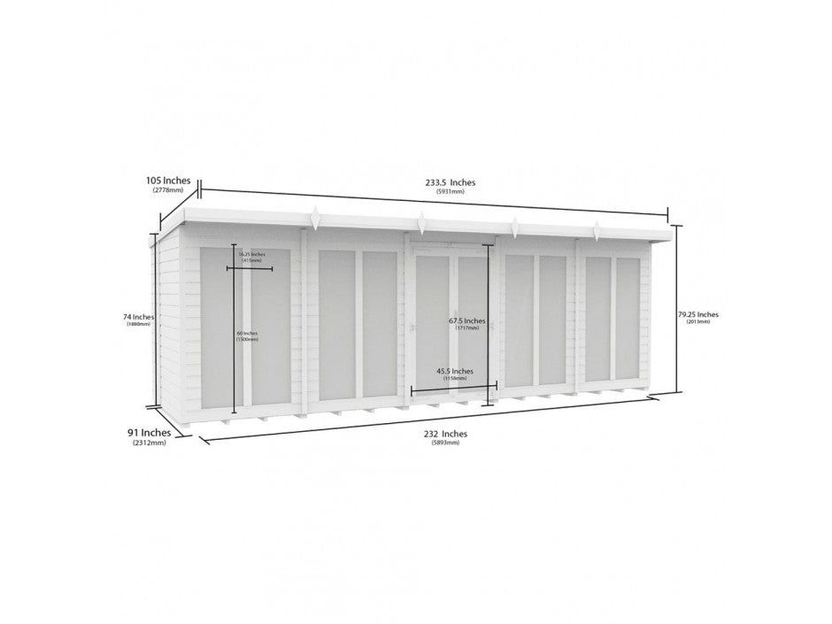 20 x 8 Pent Summer House (Full Height Window)
