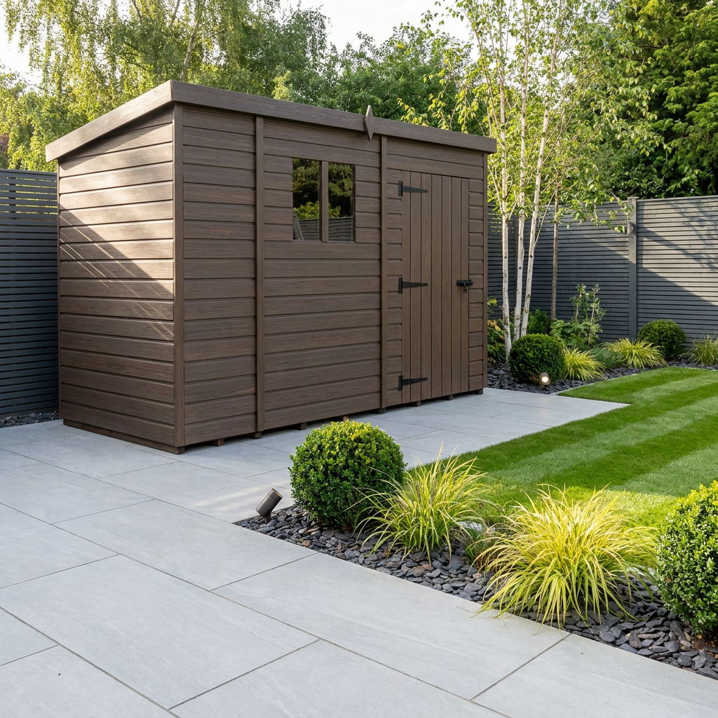 9x4 Pent Composite Shed (Single Door, With Windows)
