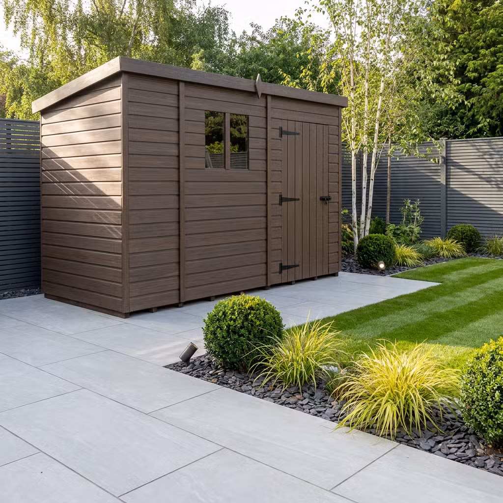 9x4 Pent Composite Shed (Single Door, With Windows)