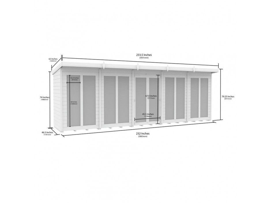 20 x 4 Pent Summer House (Full Height Window)