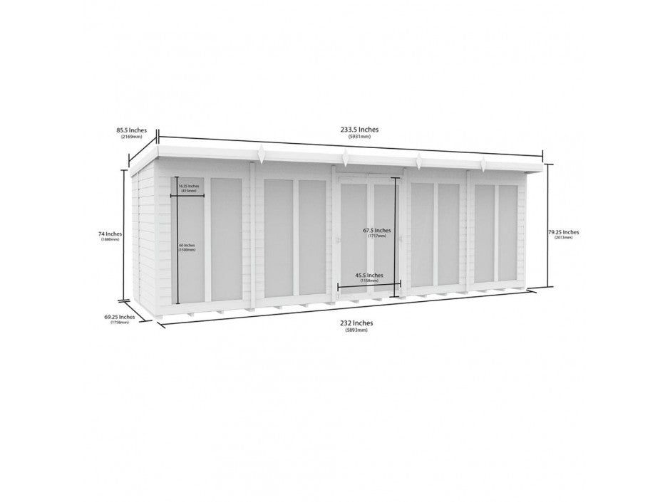 20 x 6 Pent Summer House (Full Height Window)