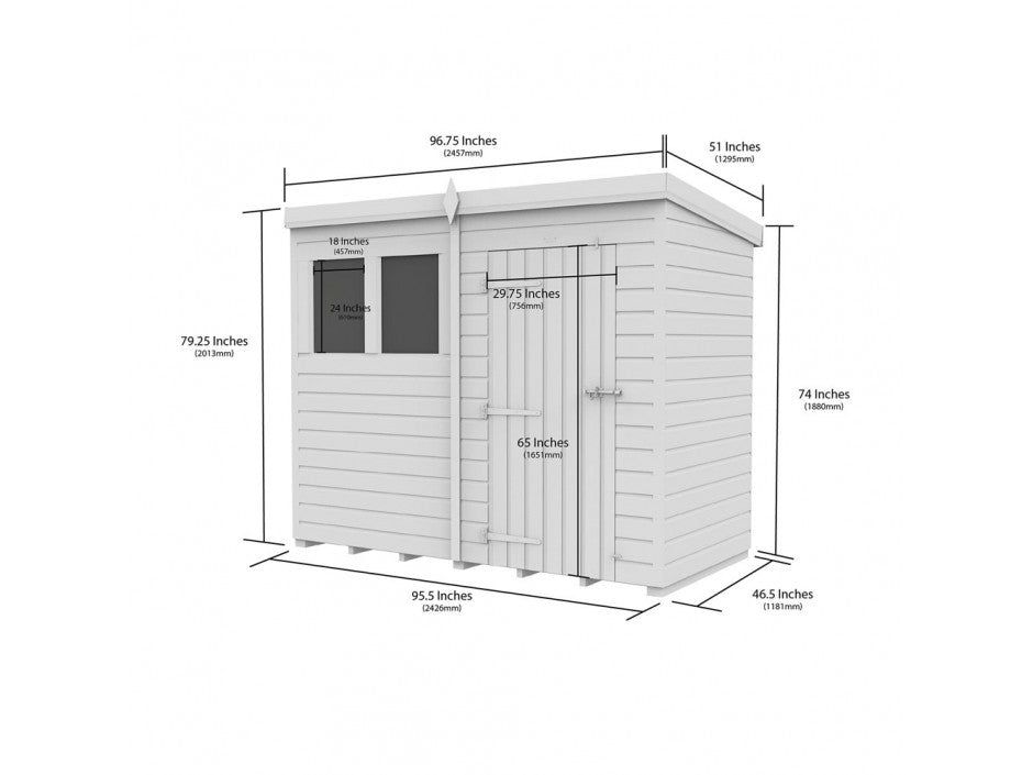 9 x 4 Pent Shed (Double Door, No Windows)