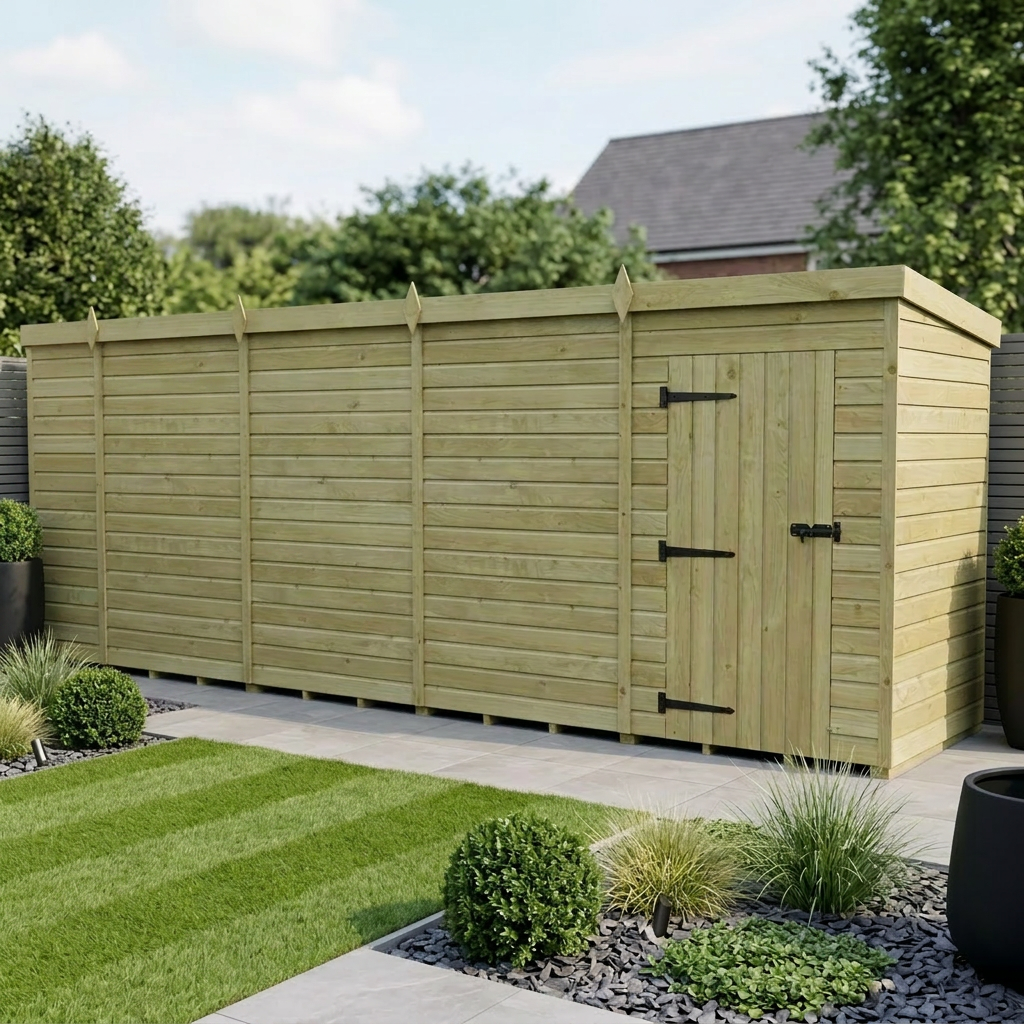 17 x 4 Pent Shed (Single Door, No Windows)