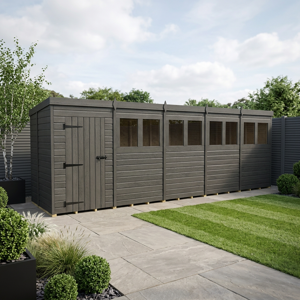 20x5 Pent Composite Shed (Single Door, With Windows)