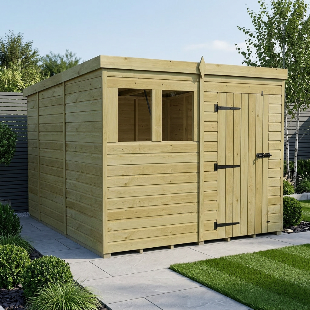 8 x 10 Pent Shed (Single Door, With Windows)