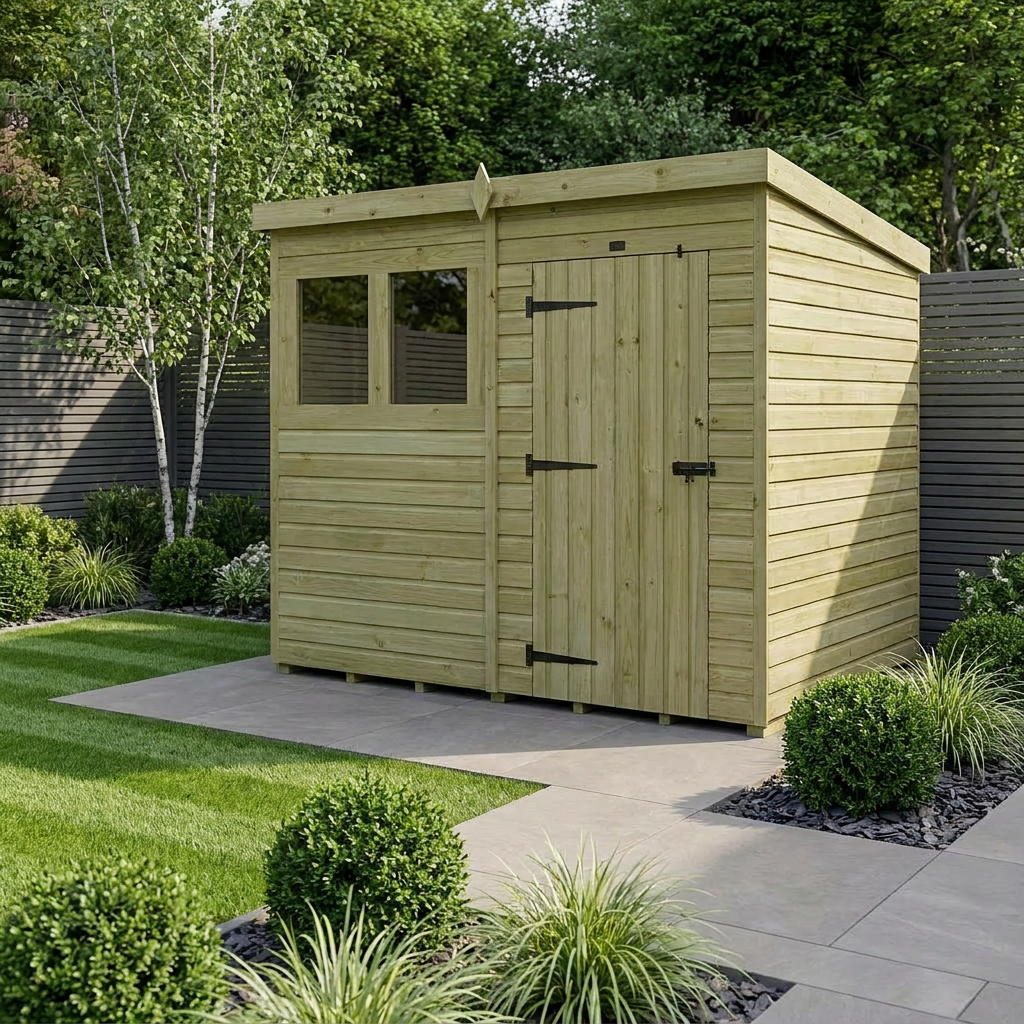 8 x 4 Pent Shed (Single Door, With Windows)