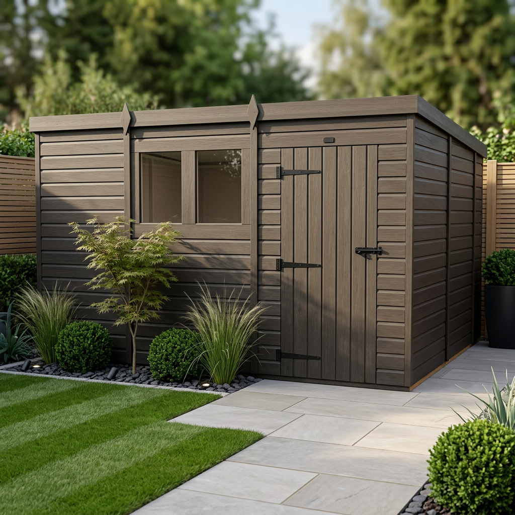 11x10 Pent Composite Shed (Single Door, With Windows)