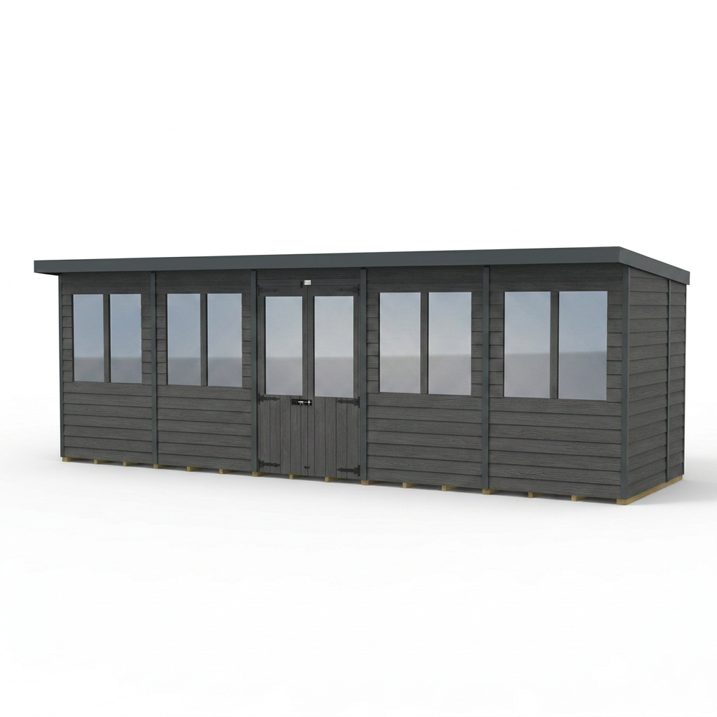 20x7 Composite Pent Summer House (Double Doors, With Windows)