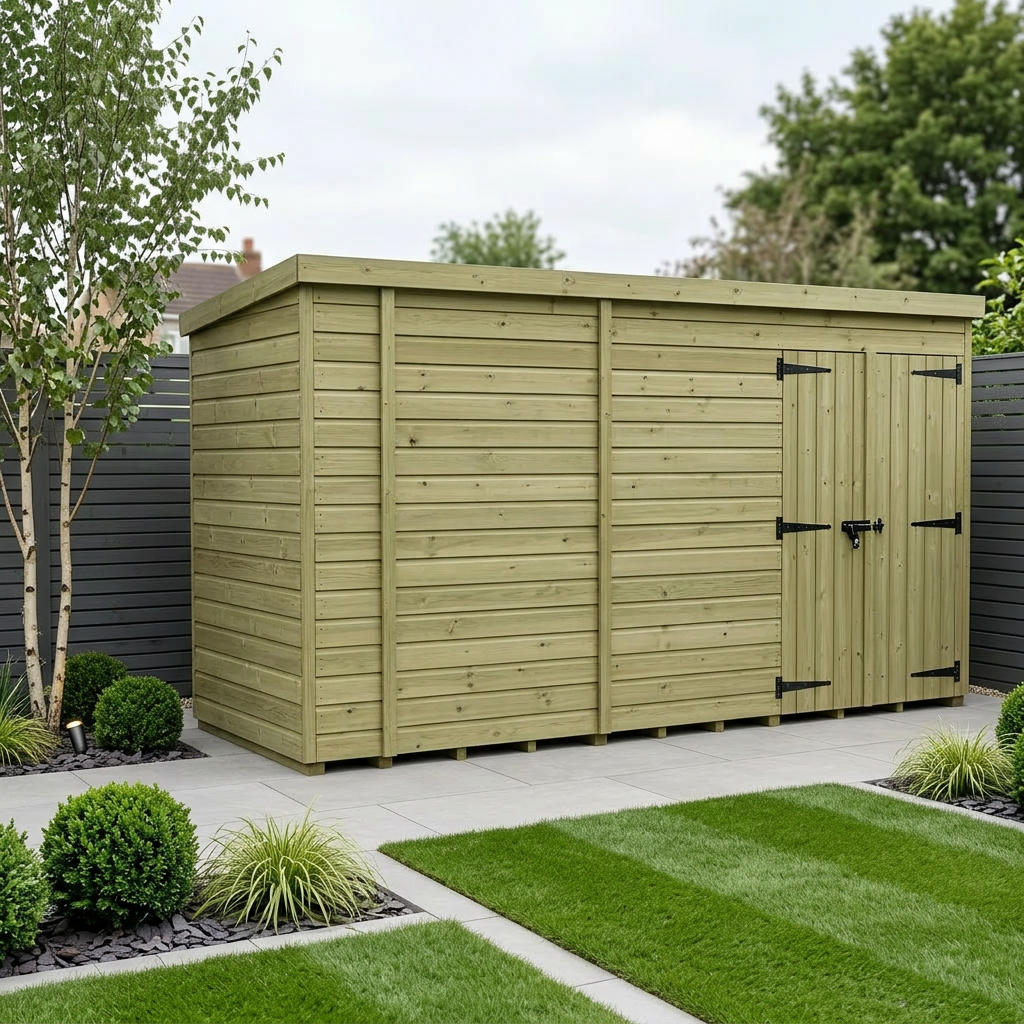 14 x 4 Pent Shed (Double Door, No Windows)